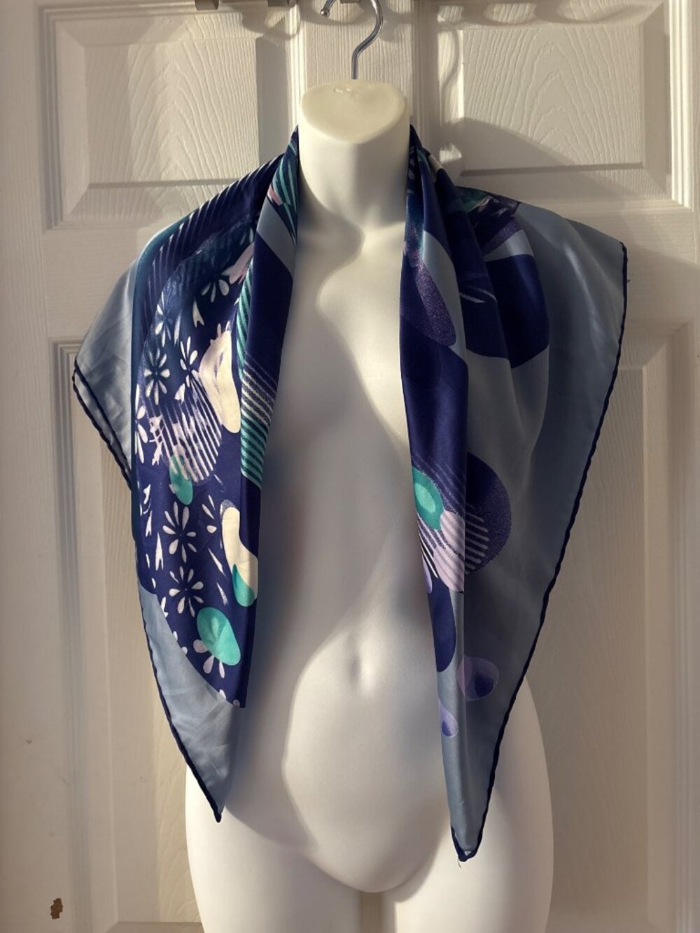 Aker Sport Womens Square Scarf With Abstract Blue & Green Patterns Lightweight &